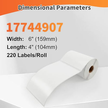 Premium 1744907 Labels | Compatible with DYMO LabelWriter 450/450 Turbo/4XL | 4" x 6" Direct Thermal Shipping Labels, 220 Labels/Roll, 6 Rolls (1320 Labels)