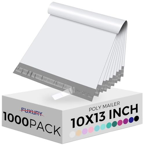 Fuxury 1000pcs 10x13" Poly Mailers,Waterproof Shipping Bags for Clothing,Strong Adhesive Shipping Envelopes for Small Business,Self Seal Poly Mailer Bags,Flexible Mailing Bags White - color: White, size: 10x13" 1000pcs
