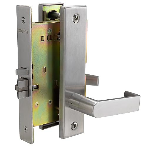 SOPHIA Commercial Heavy Duty Mortise Lockset Door Lever Lock Non-Handed Grade 1 Door Handle - Escutcheon Plate Keyed Lever Lockset, ADA, US32D Satin Chrome Finish for Classroom Door