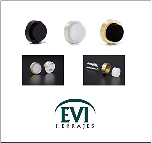 EVI Herrajes | Wall Brass Door Stop | 0.94x0.54 Inch | Gold Finish - Black Anti-Shock Rubber | Adhesive | Small and Discreet | Mod. 205 - color: Matte Brass - Black Rubber