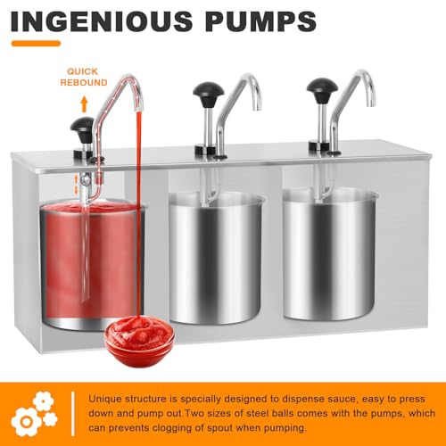 Condiment Pump Station Stainless Sauce Pump Dispenser 11Quart Ketchup Dispenser Pumps - size: 3.7Quart*3