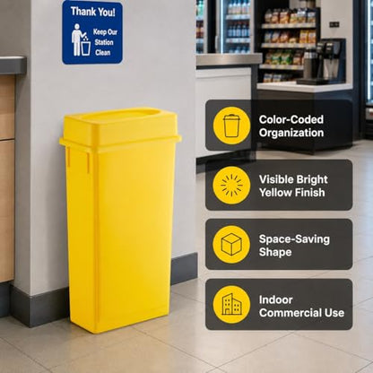 23 Gallon Slim Rectangular Commercial Trash Can, Heavy Duty Plastic Indoor Waste Bin for Kitchen, Office, Restaurant, School, Restroom & Janitorial Use (Yellow, with Lid) - color: Yellow