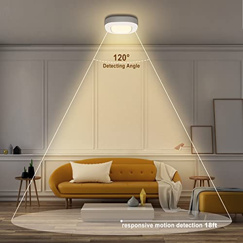 Motion Sensor LED Ceiling Light Battery Operated, Wireless 300LM Indoor - color: Warm White
