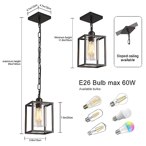 3 Pack Farmhouse Pendant Light,Black Metal Frame Hanging Light Fixture with Clear Glass Shade, Adjustable Chains Industrial Mini Pendant Lighting for Kitchen Island Entryway Porch Foyer - color: 3 Pendant light