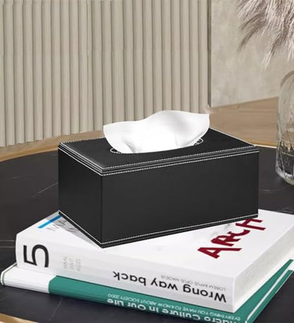 PU Leather Tissue Box Cover Rectangle, Aesthetic Facial Tissue Box Holder - color: Black