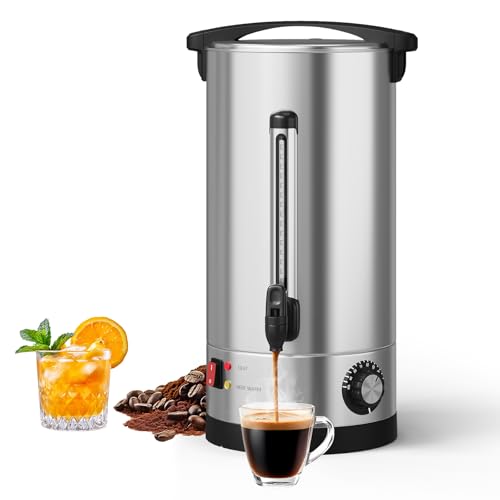 16L/110 Cups commercial Coffee Urn - Fast Brew Double Wall Stainless Steel Hot Beverage Dispenser - Large Capacity Coffee Maker with Filter Basket for Catering, Buffet, Parties, Weddings, Easy Clean - color: Silver, size: 110 Cups