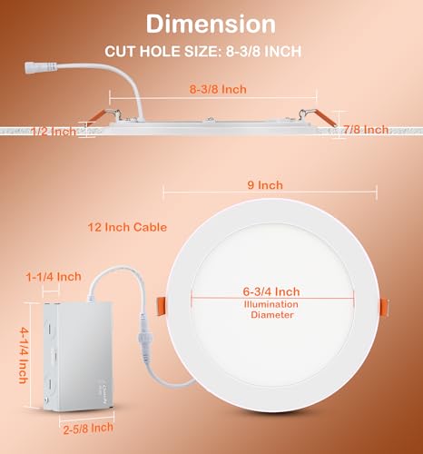 CLOUDY BAY [6 Pack] 8 Inch 5CCT LED Recessed Ceiling Light with Night Light,2700K/3000K/3500K/4000K/5000K Selectable, 18W 1600LM, Ultra-Thin Recessed Lighting,Dimmable Canless Downlight - size: 8 Inch