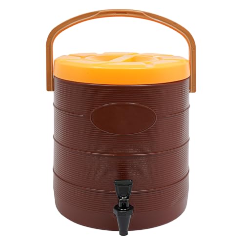 Insulated Beverage Dispenser - 6.6 Gal Stainless Steel Hot and Cold Drink Dispenser with Spigot & Handle, Commercial Thermal Container for Water Coffee Drink Catering Restaurant (Brown) - color: Brown