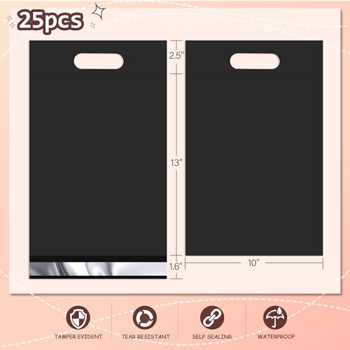 Black Poly Mailers with Handle, 10x13 Inch 25 Pcs - color: Black, size: 10x13 Inch 25 pcs