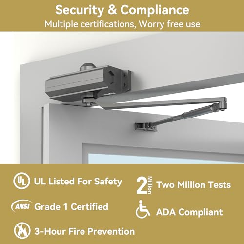 Automatic Door Closer Heavy Duty Spring Size 2 Hydraulic Aluminum Alloy UL 3-Hour Fire Rating Surface Mounted Home Commerical Door Closures Hold Open Adjust Speed Door Weights 88-144 Lbs - size: Model 165 Black Hold Open-Door Weight 88-144 Lbs