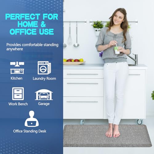 Anti Slip 3/4 inchs Anti Fatigue Kitchen Floor Mat, Ergonomic Comfort Standing Mat, Waterproof Kitchen Runner for Home, Kitchen, Office, Laundry, Garage (Light Gray, 24" x 70" -0.75") - size: 70"L x 24"W x 0.8"Th