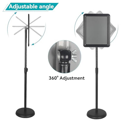 HUAZI Sign Stand Holder Adjustable Sign Holder Standing Floor Poster Stand for 8.5x11 inches,Both Vertical & Horizontal View Displayed,Snap-Open Frame with Round Safety Corner for School Church Business Show,Black