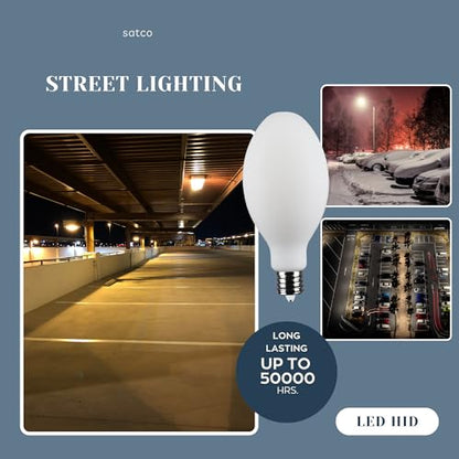 Satco S13194 62W LED HID Replacement Bulb, 5000K Natural Light, 10,000 Lumens, EX39 Mogul Extended Base, White Finish, 80+ CRI, Non-Dimmable, for Industrial and Commercial Fixtures