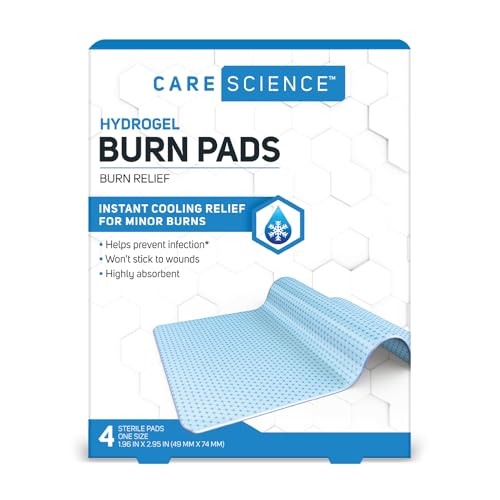 Care Science Hydrogel Burn Dressing, Sterile Pads for Burn Relief, 4 Count