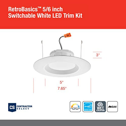 Juno RB56 SWW5 CP6 MW M2 RetroBasics Downlight Trim Kit, Switchable LED White, Baffle Trim, Switchable CCT, 2700K, 3000K, 4000K, and 5000K, 5- to 6-Inch, 6-Pack, Matte White - color: Switchable White, size: 5/6-Inch (6-Pack), style: Standard | Non-Adjusta