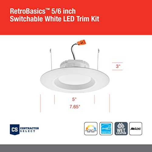 Juno RB56 SWW5 CP6 MW M2 RetroBasics Downlight Trim Kit, Switchable LED White, Baffle Trim, Switchable CCT, 2700K, 3000K, 4000K, and 5000K, 5- to 6-Inch, 6-Pack, Matte White - color: Switchable White, size: 5/6-Inch (6-Pack), style: Standard | Non-Adjusta