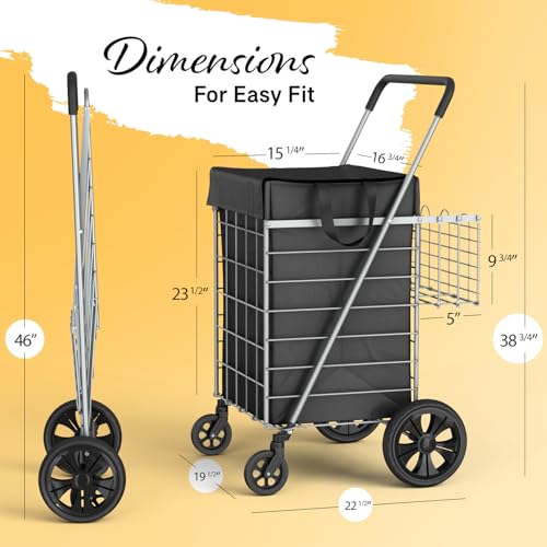 Our Modern Space Shopping Cart w/Waterproof Basket Liner & 360° Swivel Wheels | Foldable Collapsible & Lightweight | Perfect for Groceries Laundry Utility Cart - Silver - color: Silver, size: Extra Large