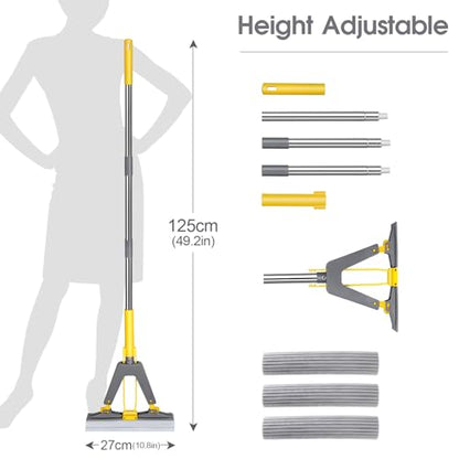 Masthome Sponge Mops for Floor Cleaning,Suitable for Tile Marble Laminate - color: Yellow-grey