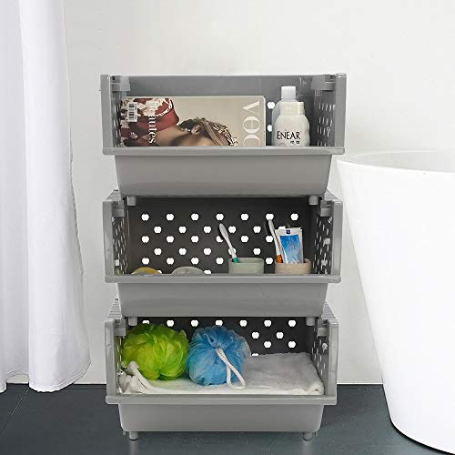 4-Pack Gray Plastic Stackable Kitchen Storage Basket