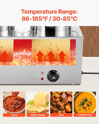 VEVOR Electric Soup Warmer, Two 6.34QT Stainless Steel Round Pot with 86~185°F Adjustable Temp, 1200W Commercial Bain Marie Compatible with Pans, Soup Station for Restaurant, Buffet - size: 2×6L Pots
