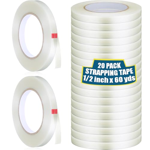 Treela 20 Rolls Filament Strapping Tape Bulk 1/2 Inch x 60 Yards - size: 1/2 Inch X 60 Yards