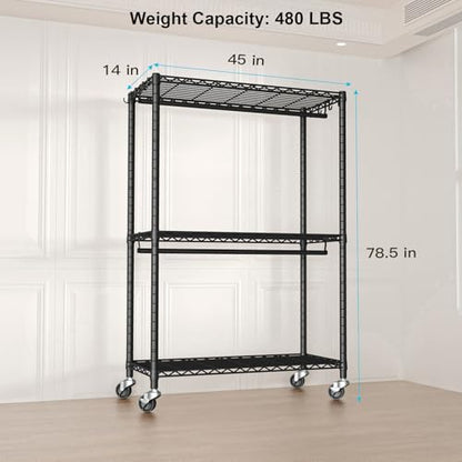 FUTASSI Rolling Clothes Rack, Clothing Racks for Hanging Clothes, Black - color: Black, size: P3 Plus