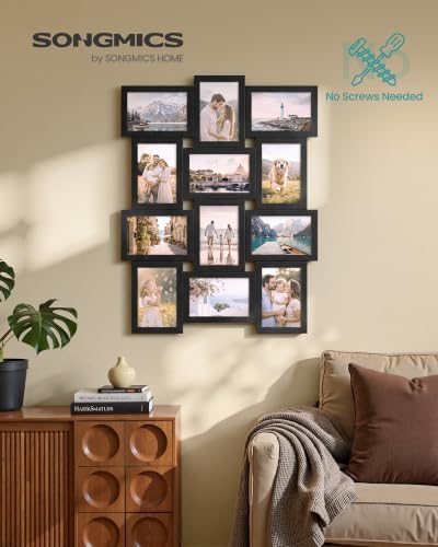 SONGMICS Collage Picture Frame, Gallery Photo Frame for Twelve 4 x 6 Inch Photos, MDF Wood Wall Decor for Living Room, Black, KAVI Collection URPF103BZ01 - color: Ink Black, size: 4*6 12 pack