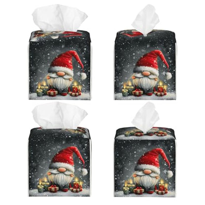Christmas Gnome Cartoon Square Tissue Boxes 5.2"x5.2"x5.2" for Home Car Office - color: Christmas Gnome Cartoon