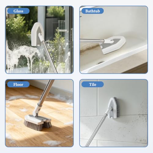 7-in-1 Shower Cleaning Tool, Floor Scrub Brush with 47" Long Handle