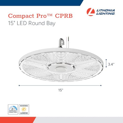 Lithonia Lighting White Round LED High Bay Light Adj Lumens, 4000K/5000K - size: 15-Inch | Switchable White Light, style: Adjustable Lumens | White