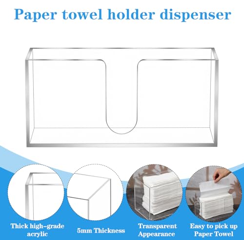 2 Pack 10.8 Inch Clear Acrylic Paper Towel Holder Countertop Napkin Dispenser for Z-fold C-fold MultiFold Trifold Paper Towels, Kitchen Bathroom Restaurant Office Use
