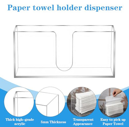 2 Pack 10.8 Inch Clear Acrylic Paper Towel Holder Countertop Napkin Dispenser for Z-fold C-fold MultiFold Trifold Paper Towels, Kitchen Bathroom Restaurant Office Use