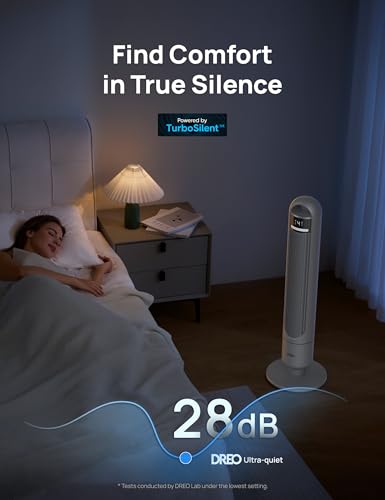 DREO Tower Fan for Bedroom, 26ft/s Velocity, 90° Oscillating, 8H Timer - color: Lizard Grey, size: 36 inch