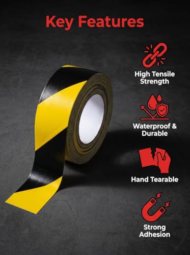 BIGAS Caution Tape, Yellow Black, 2" x50FT Heavy Duty Fabric Floor Tape