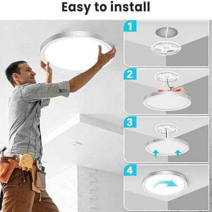 libtit 12 inch Flush Mount LED Ceiling Light Fixture, 3000K 4000K 6500K Adjustable, 28W 3200lm Brushed Nickel Satin Round Ceiling Lamp for Bathroom Hallway Kitchen Bedroom, 2 Pack - color: Brushed Nickel, size: 12in-2Pack