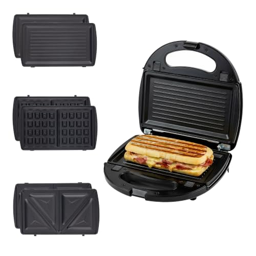 OVENTE 3 in 1 Electric Sandwich Maker, 750W Non-Stick Plates, Black GPI302B - color: GPI302B