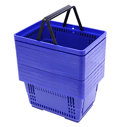 12PCS Blue Plastic Shopping Baskets with Handles, Portable Retail Baskets Grocery Basket with Handles,21L Hand Shopping Basket Set for Stores, Supermarket, Retail, Groceries Carrying - color: Blue