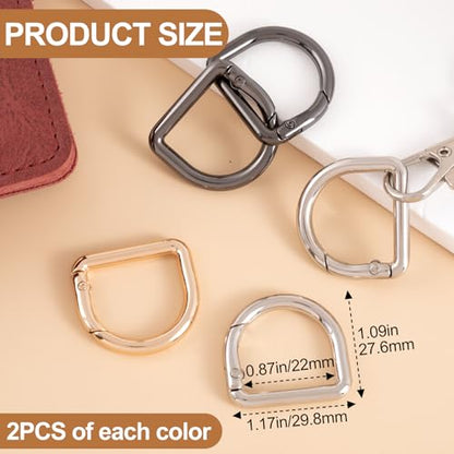 HINZIC D Ring Spring Key Hooks Keyring Clip Buckles Clasp Clamps for Belt Backpacks Handbag Purse Strap - color: 6pcs-silver & Gold & Black
