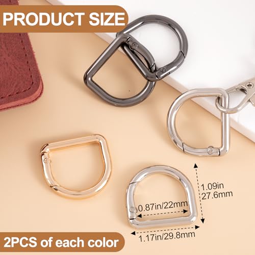 HINZIC D Ring Spring Key Hooks Keyring Clip Buckles Clasp Clamps for Belt Backpacks Handbag Purse Strap - color: 6pcs-silver & Gold & Black