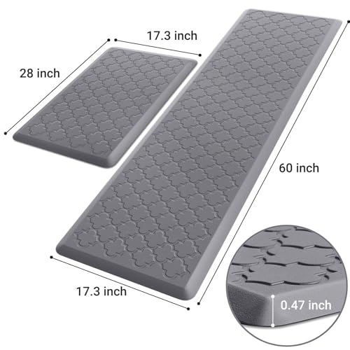Kitchen Mat 2 PCS Cushioned Anti-Fatigue Floor Mat Standing Mat for Kitchen - color: Stylish Grey, size: 17.3"x28"+17.3"x60"