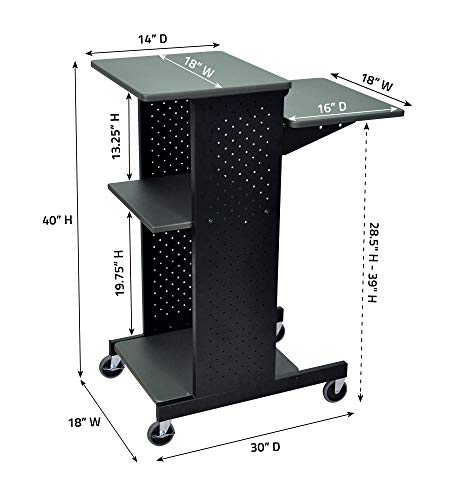 Luxor PS4000 40" Mobile Presenters Station, with Four Rolling Casters with Two Locking Brakes, for Office and Classroom Presentation Needs