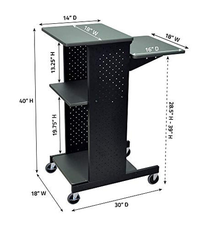 Luxor PS4000 40" Mobile Presenters Station, with Four Rolling Casters with Two Locking Brakes, for Office and Classroom Presentation Needs