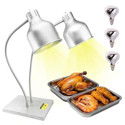 Commercial Head Food Heat Lamp, FUXULLACO Portable Electric Food Warmer 3-Bulb 250W Electric Warming Lights for Food Service Restaurant Buffet Kitchen (Silver) - color: Silver