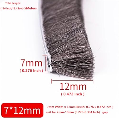 16 Ft (5m) 196 Inch Sliding sash Windows Doors Tape Pile Draught excluder Brush Seal Strip weatherstrip 7mm x 12mm (7/24 1/2 Inch, Gray) - size: 7mm * 12mm