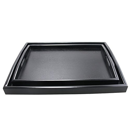 DILLMAN Serving Tray Large Black Wood Rectangle Food Tray Butler Tray Breakfast Tray with Handles (Large+Small) - size: 18" x 14" x 1.8"