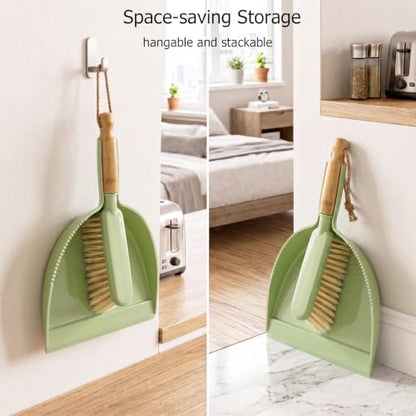 Dust Pan and Brush - Hand Broom Dustpan Set, Broom with Dustpan Como Set, Dustpan and Brush Set for Pet, Car, Dorm, Comping (Green) - color: Green