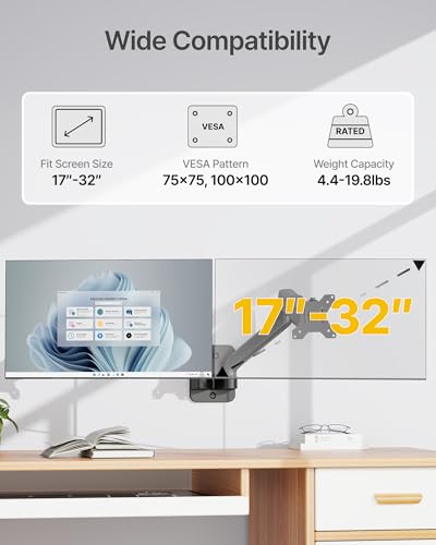 monTEK Dual Monitor Wall Mount, Full Motion Spring Arm for 17-32" Screen - style: Dual Arms