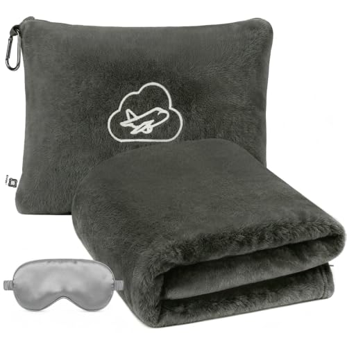Travel Blanket, Airplane Blanket, Ultra-Soft, Warm & Lightweight, 65x40 in, Outdoor Blanket Essentials for Women, Men & Kids, Included Eye Mask, Luggage Sleeve & Backpack Clip Dark Grey - color: Dusty Gray