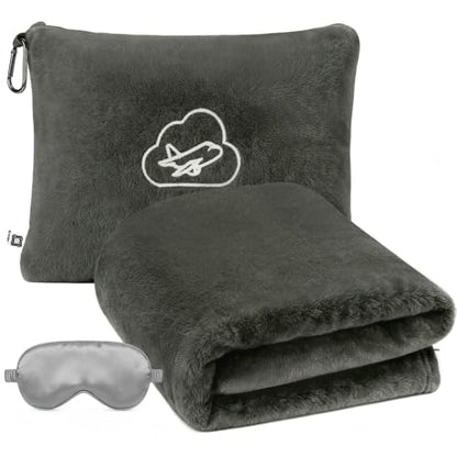 Travel Blanket, Airplane Blanket, Ultra-Soft, Warm & Lightweight, 65x40 in, Outdoor Blanket Essentials for Women, Men & Kids, Included Eye Mask, Luggage Sleeve & Backpack Clip Dark Grey - color: Dusty Gray