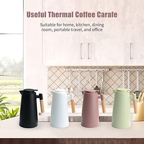 1L Thermal Carafe Double Walled Vacuum Coffee Pot Thermal Pot with Wood Handle Water Kettle Insulated Flask Tea Carafe Keeping Hot Cold (White) - color: White